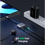 UGREEN Adapter USB-C - Audio 3,5mm Jack - USB-C M/F/F, 60W, PD, 0,25m, fekete (60164)