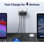 UGREEN hálózati töltő, 4 port, 3x USB-C, 1x USB-A, GaN, 100W, PD, szürke (40747)