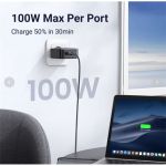 UGREEN hálózati töltő, 4 port, 3x USB-C, 1x USB-A, GaN, 100W, PD, szürke (40747)