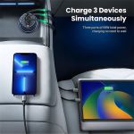 UGREEN Szivargyújtós autós gyorstöltő, 3 port, 2x USB-C, 1x USB-A, 75W, szürke (35024)