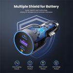 UGREEN Szivargyújtós autós gyorstöltő, 3 port, 2x USB-C, 1x USB-A, 75W, szürke (35024)