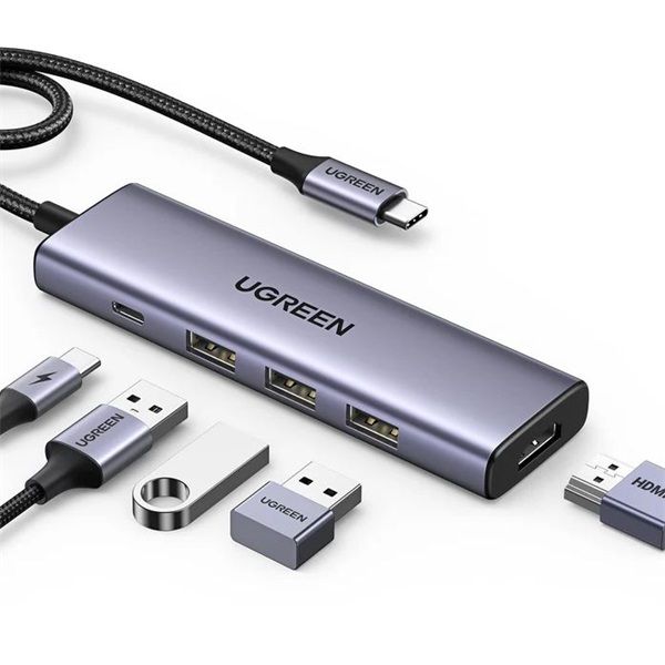 UGREEN Dokkoló állomás 5 az 1-ben, USB HUB, HDMI 1.4, 3x USB-A 3.0, USB-C, szürke (15596)
