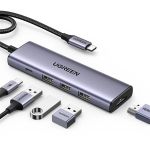 UGREEN Dokkoló állomás 5 az 1-ben, USB HUB, HDMI 1.4, 3x USB-A 3.0, USB-C, szürke (15596)