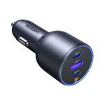 UGREEN Szivargyújtós autós gyorstöltő, 3 port, 2x USB-C, 1x USB-A, 75W, szürke (35024)