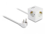 Delock 3 aljzatos csatlakozókocka gyerekzárral és USB töltővel, 1,5 m fehér hosszabbító kábellel (11497)