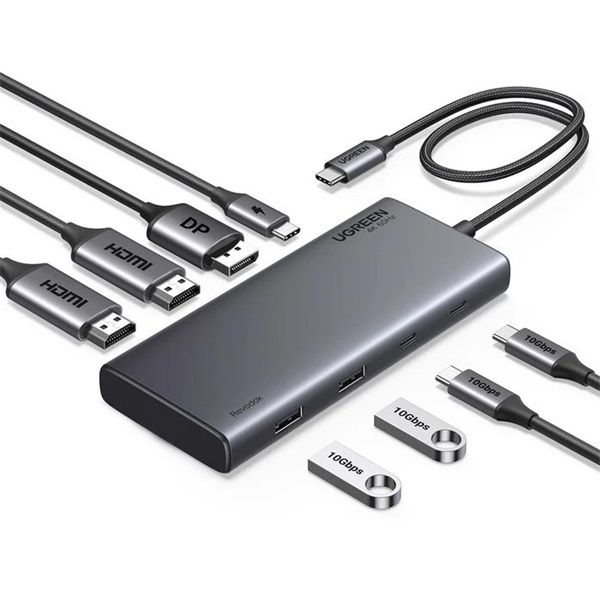 UGREEN Dokkoló állomás 8 az 1-ben, Dual Display, DP, HDMI, szürke (35625)